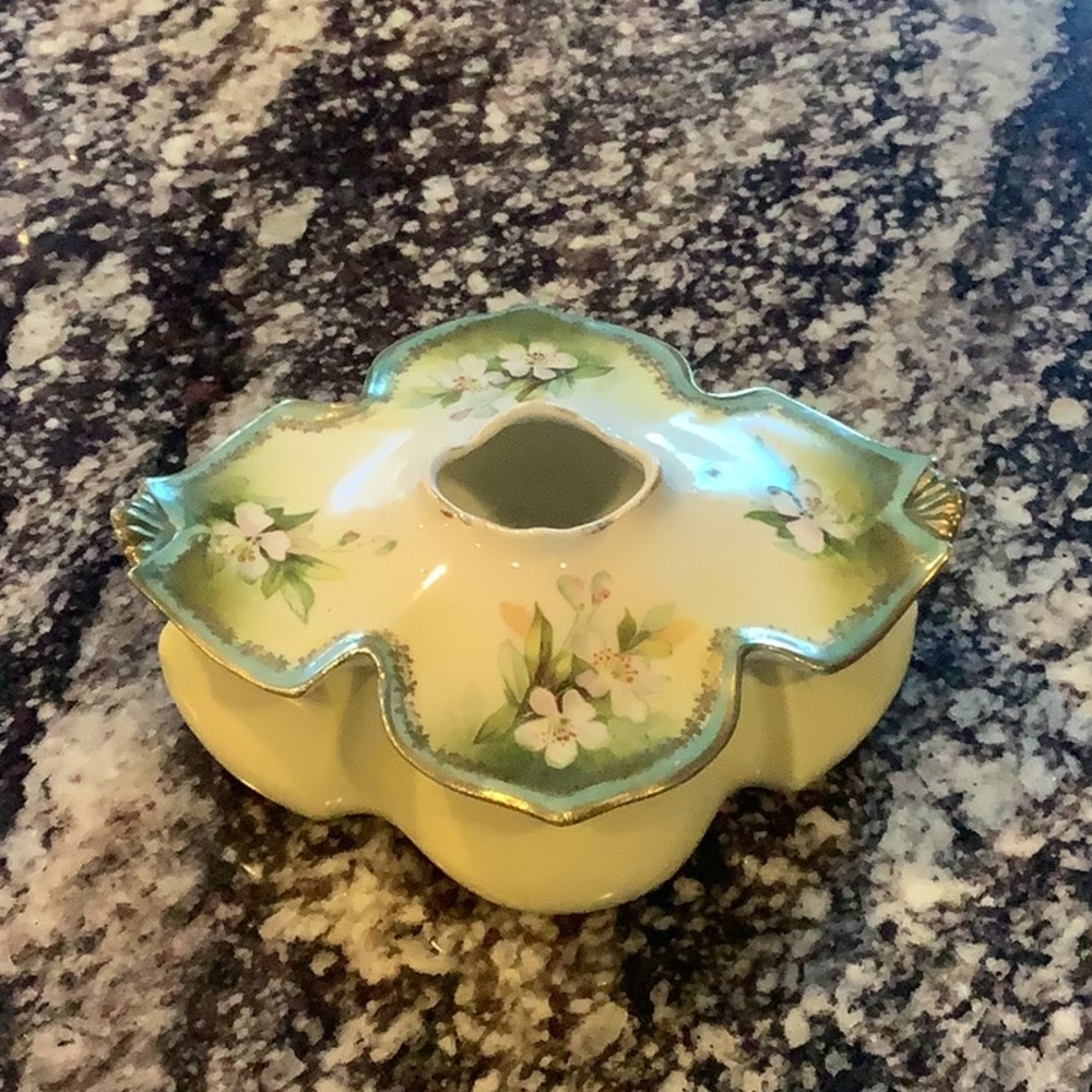 Hand painted hair receiver/covered trinket, stamped R. S. Prussia